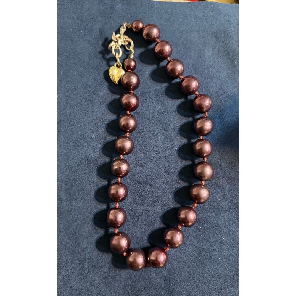 Vintage Carolee Burgundy Knotted Simulated Pearl Choker - Picture 2 of 7